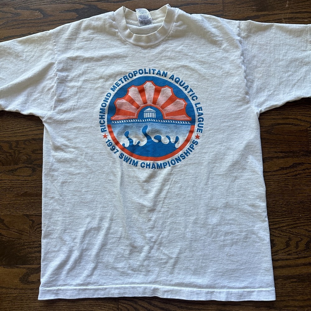Vtg 1997 Fruit of the Loom Single Stitch Swim Championship T-Shirt L Richmond VA